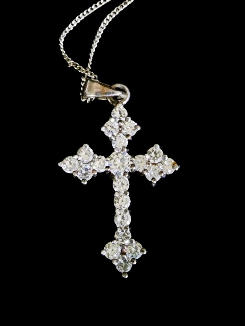 VTG 90s Sterling Silver 925 Crystal Cross Pendant Necklace 18” Italy 7.4g